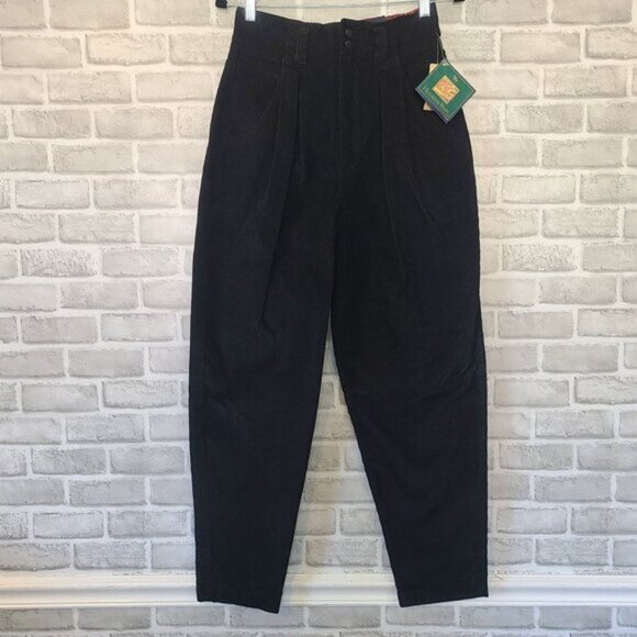 Vtg Hunters Run High Waisted Black Corduroy Pants NOS Tapered Pleated 12 Preppy - Picture 10 of 10